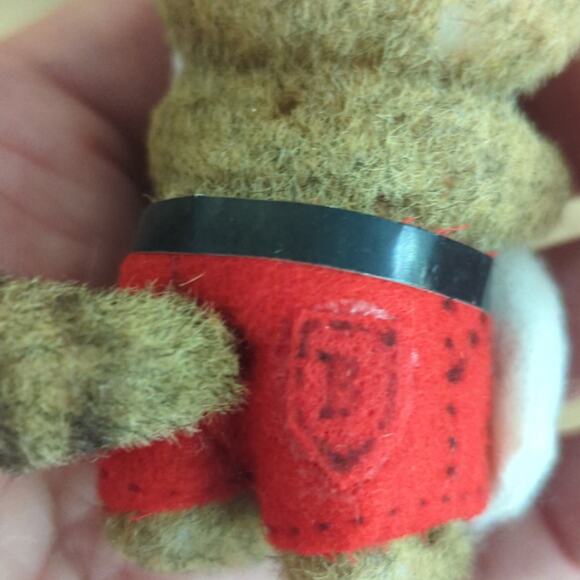 Vtg Flocked Fur 'Britches' Raccoon Critter Sitter Santa Hat Christmas Ornament - Picture 7 of 10